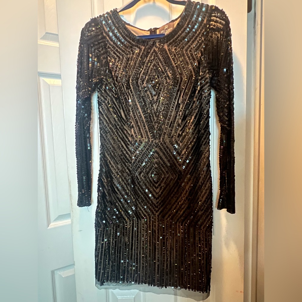 Adrianna Papell Black Sequin Long Sleeve Dress